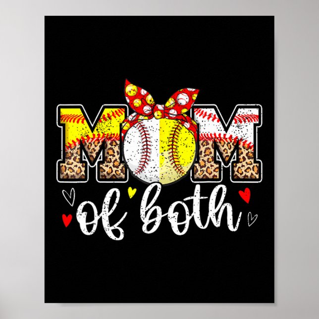 Mum Of Both Messy Bun Baseball Softball Leopard Mo Poster (Front)