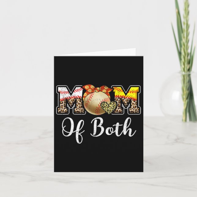 Mum Of Both Messy Bun Baseball Softball Mama Mothe Card (Front)