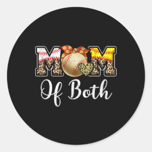 Mum Of Both Messy Bun Baseball Softball Mama Mothe Classic Round Sticker