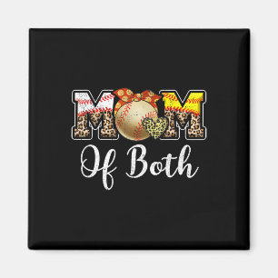Mum Of Both Messy Bun Baseball Softball Mama Mothe Magnet