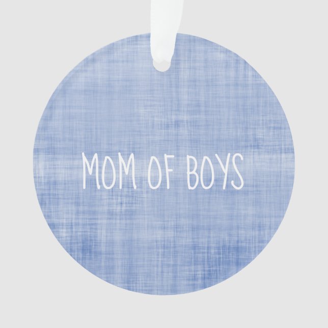 Mum of Boys Love Heart Names Blue White Keepsake Ornament (Front)