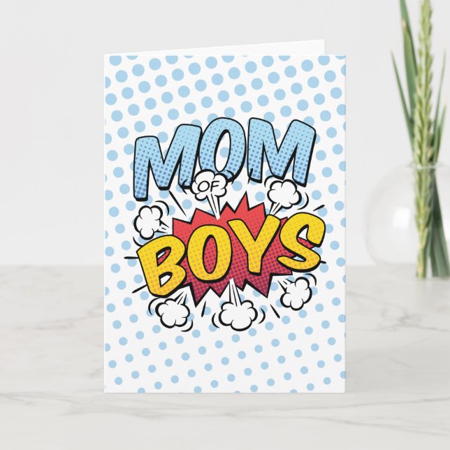 Mum of Boys Mother's Day Comic Book Style Card (Front)