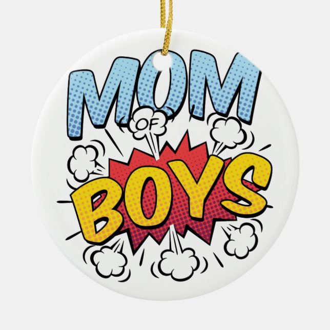 Mum of Boys Mother's Day Comic Book Style Ceramic Ornament (Front)