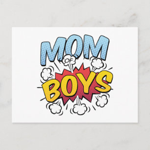 Mum of Boys Mother's Day Comic Book Style Postcard