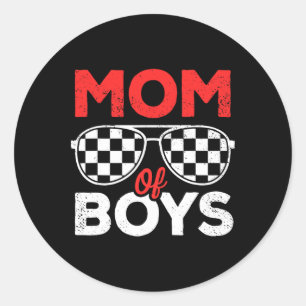 Mum Of Boys Mothers Day Race Car Funny Chequered M Classic Round Sticker