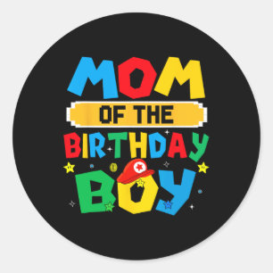 Mum Of The Birthday Boy Game Video Gaming Matching Classic Round Sticker