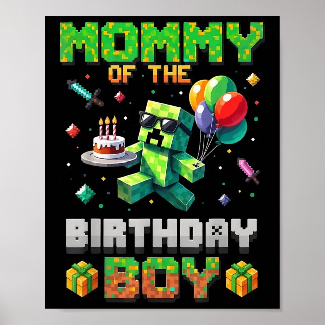 Mum Of The Birthday Boy Party Video Gamer Pixel Nu Poster (Front)