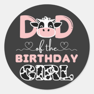 Mum of The Birthday Girl Farm Cow Classic Round Sticker