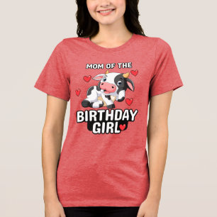 Mum of the Birthday Girl Farmyard T-Shirt Cow Tri-Blend Shirt