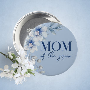 Mum of the Groom Blue Floral Bridal Shower Button