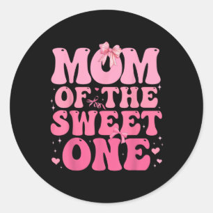 Mum Of The Sweet One Coquette Bow 1st Birthday Gir Classic Round Sticker