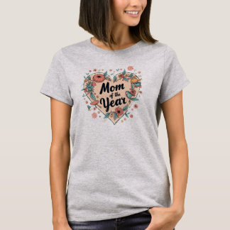 Mum of the Year Floral Heart Design T-Shirt