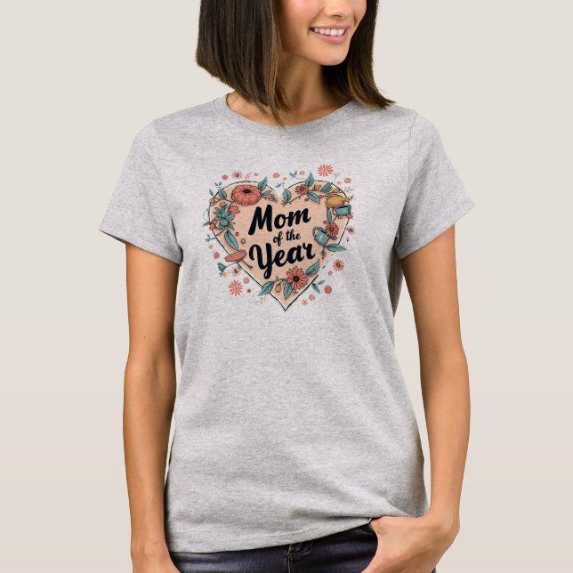 Mum of the Year Floral Heart Design T-Shirt (Front)