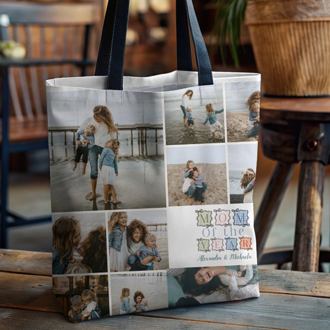Mum of the Year Patchwork Photo Design Tote Bag (Creator Uploaded)