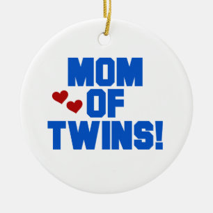 Mum of Twins Blue Text Gifts Ceramic Ornament