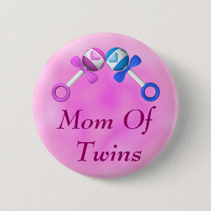 Mum of Twins Button (boy, girl)