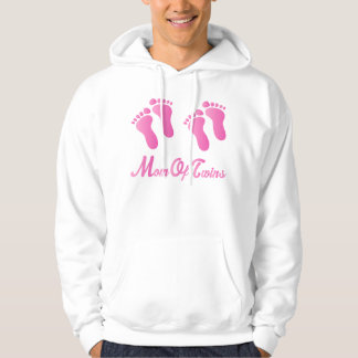 Mum Of Twins Pink Footprints Hooded Sweatshirt