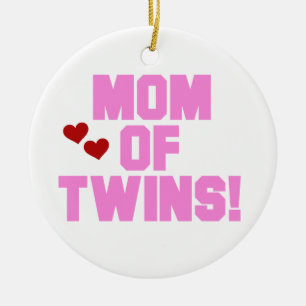 Mum of Twins Pink Text Gifts Ceramic Ornament