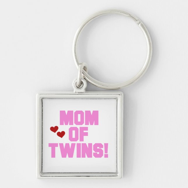 Mum of Twins Pink Text Gifts Key Ring (Front)