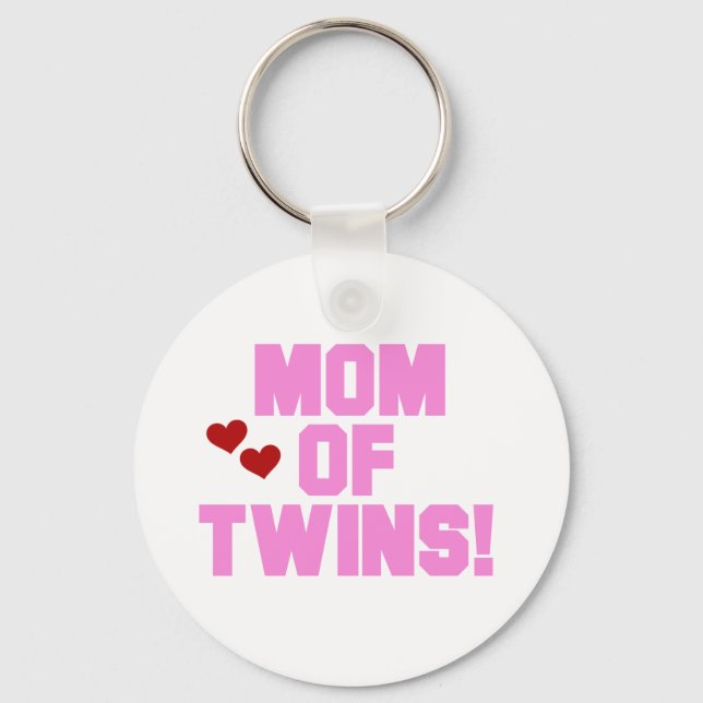 Mum of Twins-Pink Text Tshirts and Gifts Key Ring (Front)