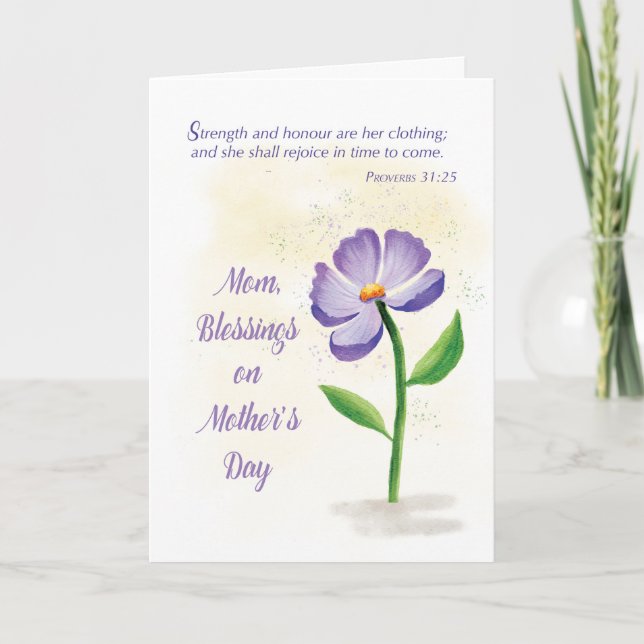 Mum on Mothers Day Blessing Violet Flower Card (Front)