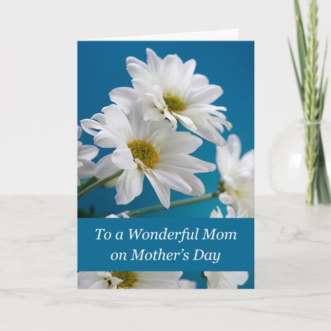 Mum on Mothers Day with White Daisies on Blue Sky Card (Front)
