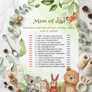 Mum or Dad Game Card Woodland baby shower