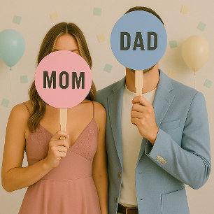 Mum or Dad?   Modern Pink Blue Baby Shower Game Hand Fan