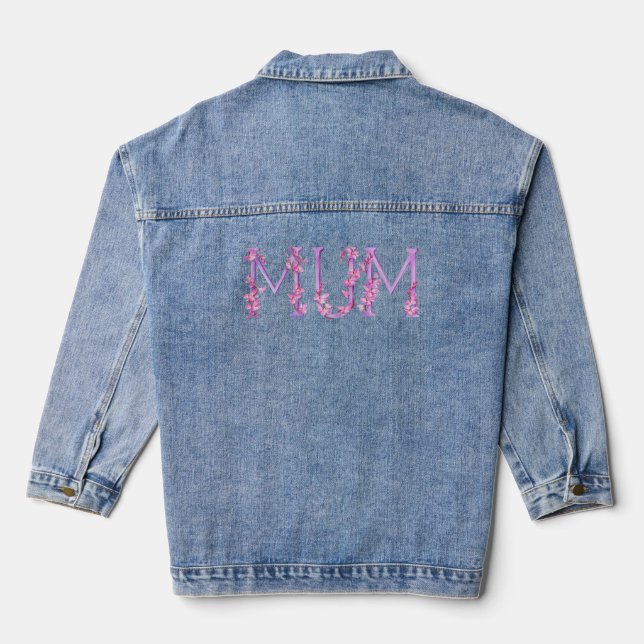 Mum orchid watercolor lettering purple pink denim jacket (Back)