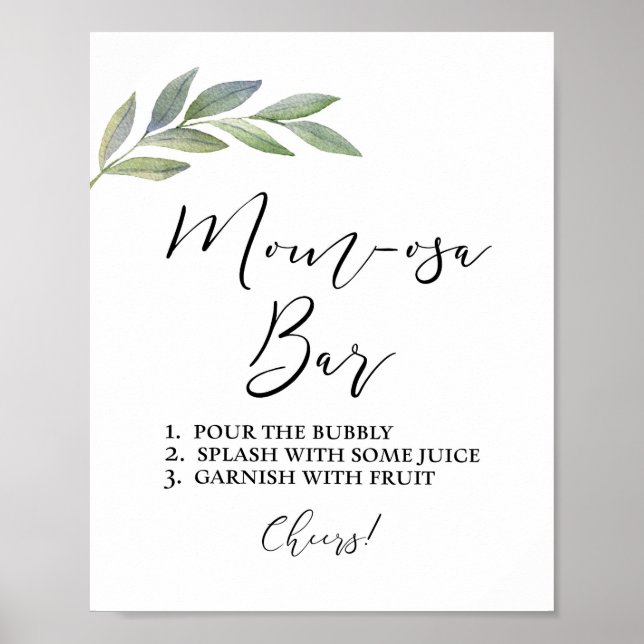 Mum-osa Bar Sign Olive Leaf Greenery Theme  (Front)