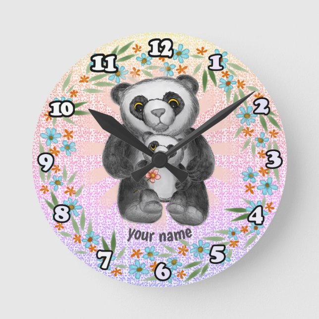 Mum Panda Bear Love clock  (Front)