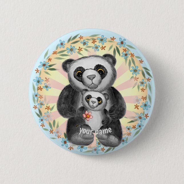 Mum Panda Bear Love  pin button (Front)