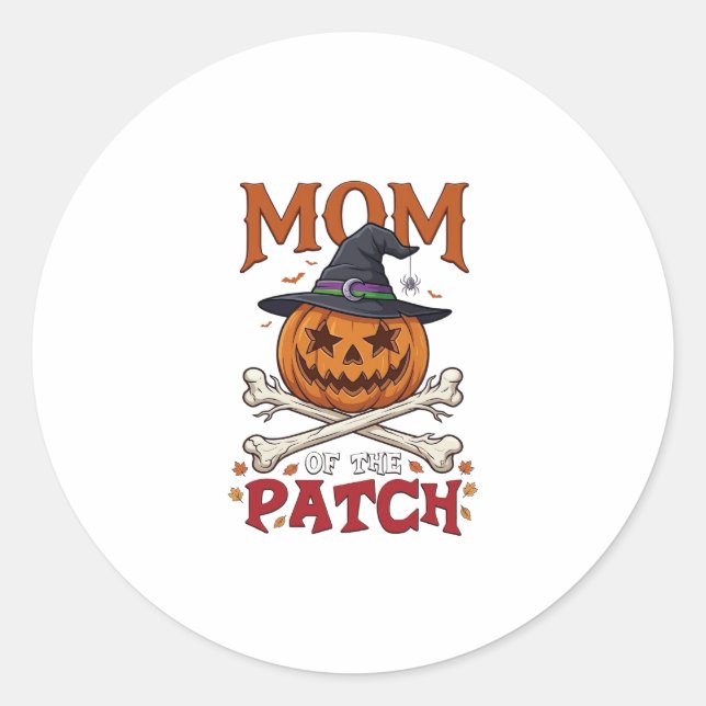 Mum Patch Halloween Pumpkin Witch Hat Crossbones_1 Classic Round Sticker (Front)