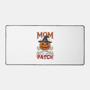 Mum Patch Halloween Pumpkin Witch Hat Crossbones_1 Desk Mat