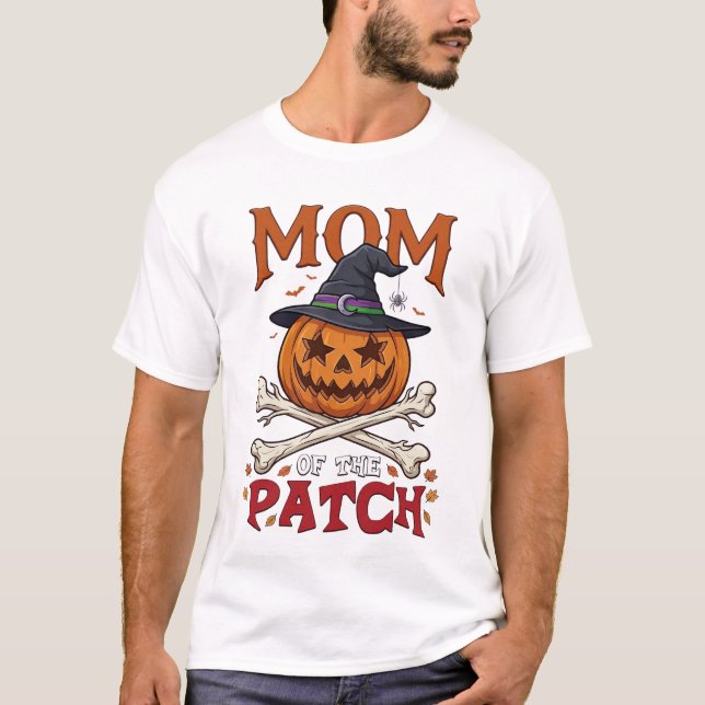 Mum Patch Halloween Pumpkin Witch Hat Crossbones_1 T-Shirt (Front)