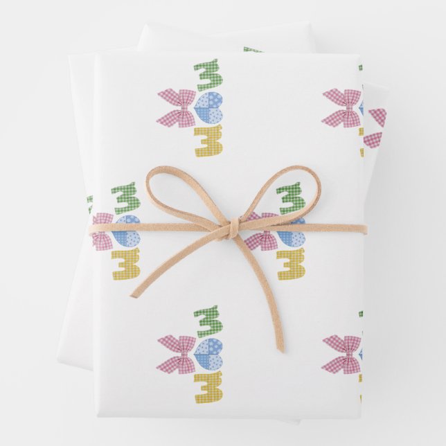 Mum Patchwork Mother's Day Gift Wrapping Paper Sheet (In situ)