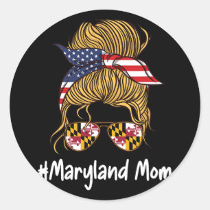 Mum Patriotic American Flag Mothers Day Retro Woma Classic Round Sticker
