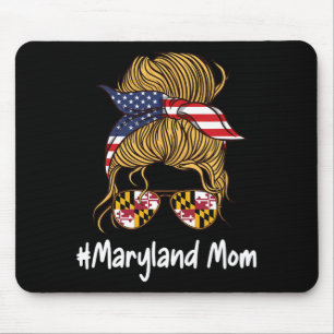 Mum Patriotic American Flag Mothers Day Retro Woma Mouse Pad