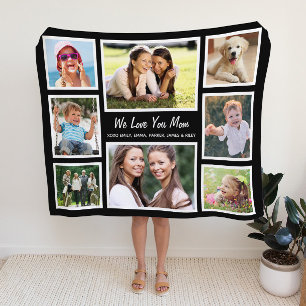 Mum Photo Collage Black Fleece Blanket