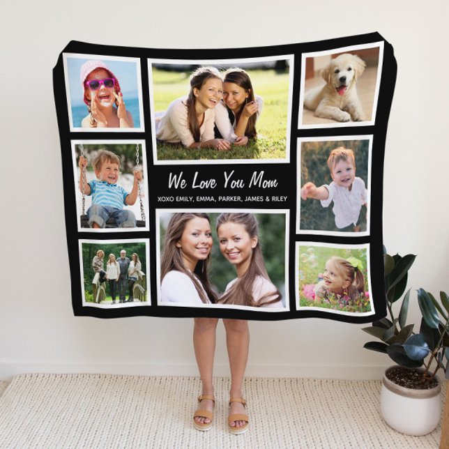 Mum Photo Collage Black Fleece Blanket (Creator Uploaded)