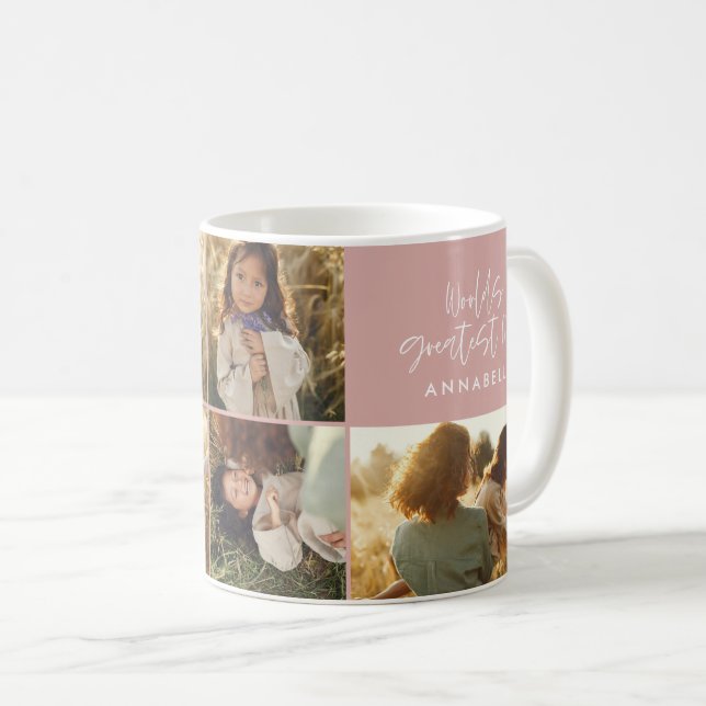 Mum Photo collage girly pink modern mothers day Coffee Mug (Front Right)