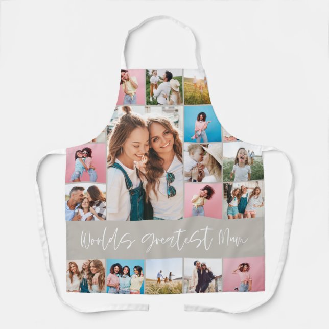 Mum photo collage modern typography simple beige apron (Front)