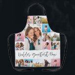 Mum photo collage modern typography simple stylish apron<br><div class="desc">Worlds greatest mum 16 multi photo modern minimal simple unique script typography elegant Mother's day,  birthday,  Christmas,  Easter,  graduation,  end of school year or decor gift design.</div>