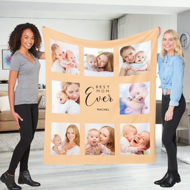 Mum photo collage peach Mother's Day Fleece Blanket (Creator Uploaded)