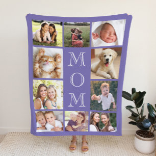Mum Photo Collage Purple Sherpa Blanket