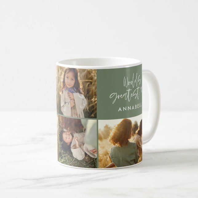 Mum Photo collage sage green modern mothers day Coffee Mug (Front Right)