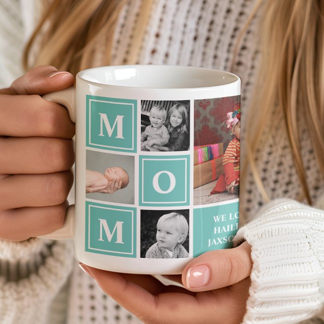 Mum Photo Collage Teal Mothers Day Coffee Mug (Creator Uploaded)