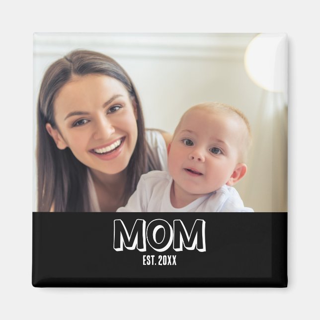 Mum Photo Minimal Typography Established Year Magnet (Front)