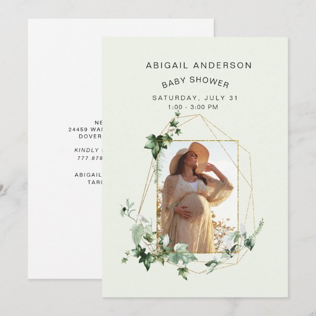 Mum Photo Mint Ivy Framed Baby Shower Invitation (Front/Back)