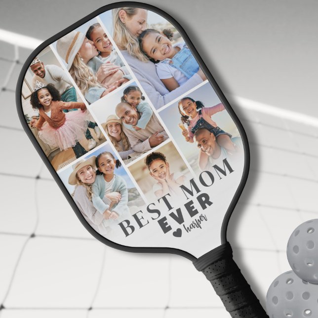 Mum Photo Mother Pickleball Paddle (Best Mom Ever Photo Collage Mothers Day Pickleball Paddle)